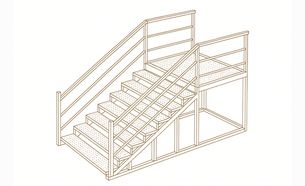 Изображение для товара Лестница металлическая с перилами (5 ступеней, решетчатая поверхность, с площадкой)